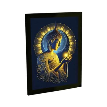 Imagem de Quadro Decorativo Religioso Buda Ilustração Azul Amarelo Luz Decoração Poster Quarto Sala