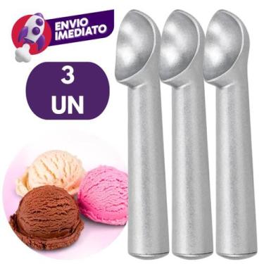 Imagem de Kit Colher Pegador Para Sorvete Açaí Em Alumínio Maciço Polido Profiss