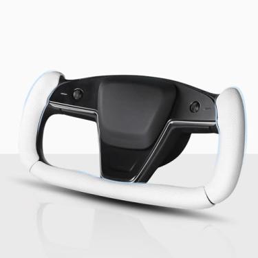 Imagem de Capa de volante para volante Tesla Yoke, capa de volante de carro para Tesla Model S 2021-2023 / Model X 2021-2023 acessórios de volante branca