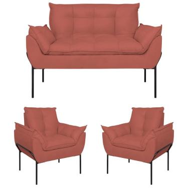 Imagem de Kit 02 Poltronas + Namoradeira Reforçada Opala Metal Preto Rosa