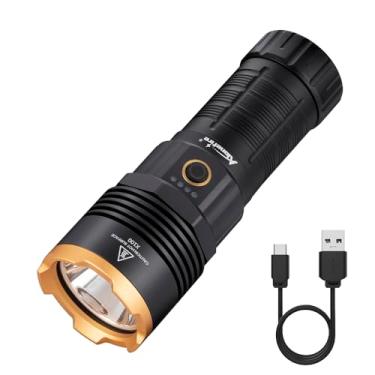 Imagem de ALONEFIRE Lanterna de LED X100, 2050 lúmens elevados, super brilhante, USB C, recarregável, 5 modos ajustáveis, à prova d'água, luz de flash, carregamento reverso com bateria, cordão para acampamento