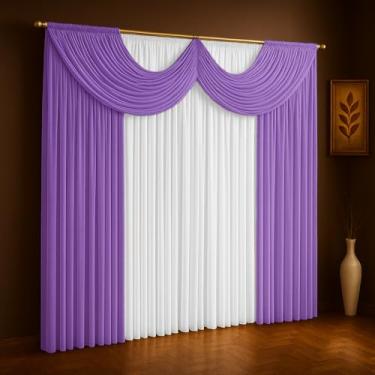Imagem de Cortina Paris Com Bandô 2,00 m x 1,70 m Sala/Quarto em Malha (Lilás Com Branco)