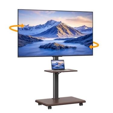 Imagem de sythdio Suporte de TV móvel com rodas para TVs de 26 a 75 polegadas, suporta até 40 kg, suporte de TV portátil com altura ajustável com suporte giratório VESA máximo 600 x 400 mm, preto