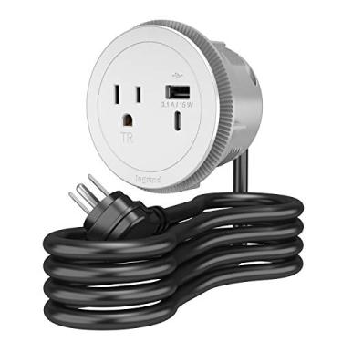 Imagem de Tira de alimentação redonda por Wiremold, tira de energia com USB, tira de energia embaixo da mesa, tira de energia montável, tomada de energia para móveis, 15 Amp, 1 tomada, tipo A/C USB, branco, 15 pés