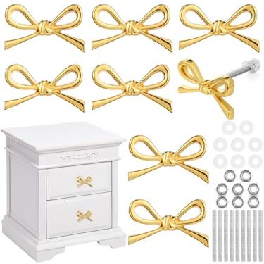 Imagem de MorningRo 8 maçanetas de gaveta de laço dourado puxadores de laço de metal para cômoda vintage puxadores de armários dourados para armários de cozinha de casa quarto armário de ferragens, 4 x 2,5 cm