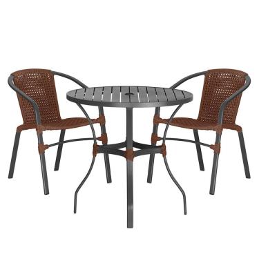 Imagem de 02 Cadeiras Floripa E Mesa Roma 100cm Preta Trama Original Marrom