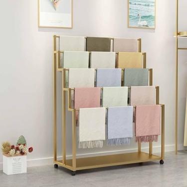 Imagem de Suporte De Exposição De Lenço De Chão, Loja De Roupas 5 Camadas De Suporte De Lenço De Metal Dourado, Organizador Comercial Hijab Expositor Rack Lojas De Varejo Cinto Su, Gold, 100 * 40 * 150cm