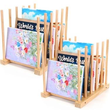 Imagem de Hicarer Pacote com 2 prateleiras de arte de mesa de madeira para armazenamento de tela de 38 cm, até 10 pranchetas, suporte de secagem para tela, moldura, desenho, tábuas, bloco de papel, material