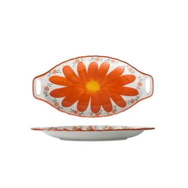 Imagem de Prato doméstico de cerâmica, placa de peixe floral com orelhas duplas em relevo - laranja