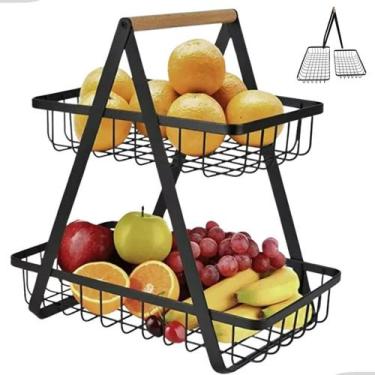 Imagem de Fruteira Cesto Duplo Organizador Aramado Fruta Legumes Mesa Bancada Co