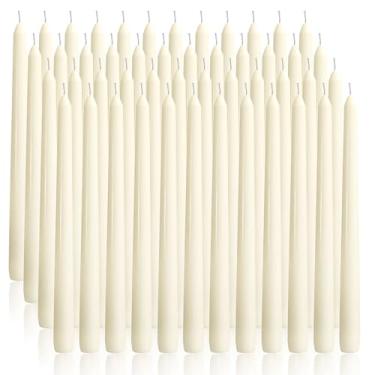 Imagem de OSHINE Pacote com 48 velas cônicas marfim, velas cônicas longas, sem gotejamento, sem cheiro, sem fumaça e emergência, queima de 7 horas, castiçais altos ideais para casamentos, jantares, aventuras