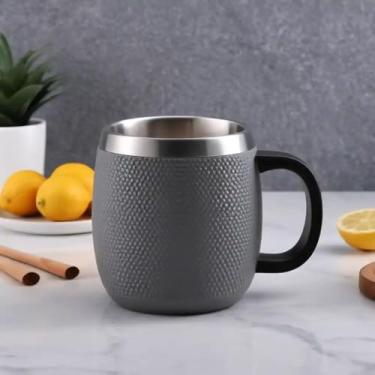 Imagem de Caneca Térmica Parede Dupla em Aço Inox Cinza 950ml com Base Antiderrapante - Estilo Texturizado