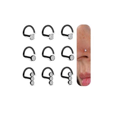 Imagem de UBGICIG Anéis de nariz 20G para mulheres – Aço cirúrgico 316 em forma de L, parafuso de cortiça, piercing de narina, joia 1,5/2/3 mm CZ, 10Pcs-LShape-2mm CZ, Aço inoxidável, Zircônia cúbica