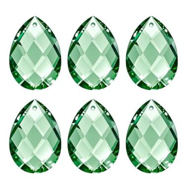Imagem de PATIKIL Pingentes de cristal K9, contas de gota, pacote com 6 peças de prismas de lustre de 38 mm, contas de grade penduradas, lâmpada faça você mesmo para decoração de artesanato, verde