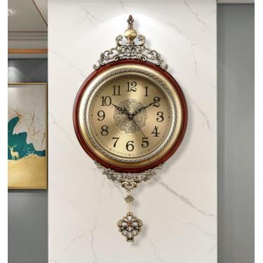 Imagem de Relógio de parede com pêndulo, movimento de quartzo operado por bateria, silencioso, sem tique-taque, relógio grande de madeira de metal antigo, para decoração de casa, sala de estar, escritório
