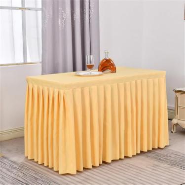 Imagem de Saia de mesa de poliéster branca, toalha de mesa para sala de reunião, toalha de mesa retangular plissada para decoração de eventos, banquetes, festas de casamento, champanhe, 1,2 m (48 x 23 x 30 pol