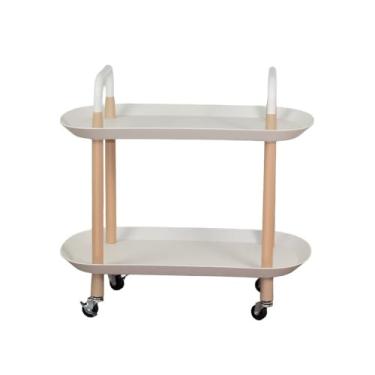 Imagem de Carrinho Organizador Multiuso com 2 Prateleiras, 57 x 56 x 34,5 cm, Branco, Estrutura em Plástico e Metal com Rodízios