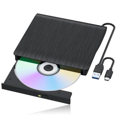 Imagem de LLMHHKYK Unidade Blu-ray externa, leitor de Blu-ray portátil e gravador de CD DVD – USB 3.0 e leitor de BD/DVD/CD tipo C, Plug and Play, leve para Windows/Mac/Linux (2 em 1)