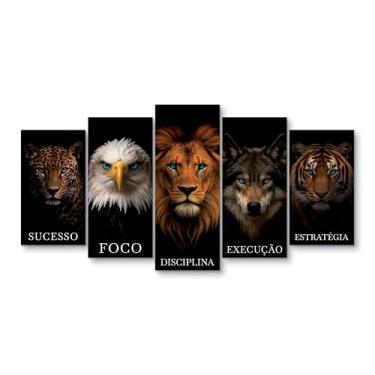 Imagem de Quadro Animais Frases Sucesso Foco Disciplina Mdf 130x60cm