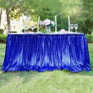 Imagem de Saia de mesa com lantejoulas vermelhas, retangular, quadrada, redonda, brilhante, toalha de mesa para festa de casamento, jantar, chá de bebê, decoração, 1 peça, azul, 70x183 cm