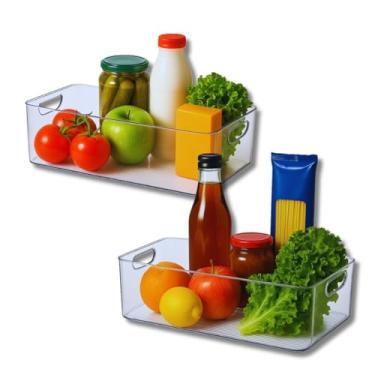 Imagem de Kit com 2 Caixas Organizadoras Multiuso Em Acrílico para Armários Geladeira Escritório Guardar Brinquedos 40cm x 21cm Transparente