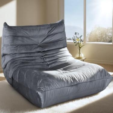 Imagem de Cadeira Bean Bag – Cadeira confortável de espuma de alta densidade, tamanho adulto, capa de veludo holandês macio, versátil para sala de estar, quarto, dormitório, leitura e jogos (cinza)