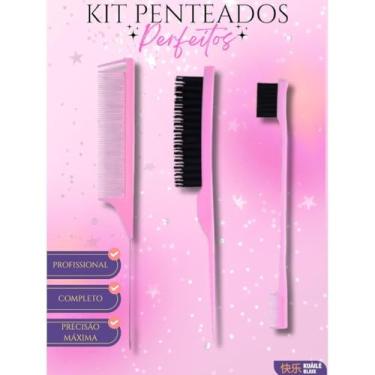 Imagem de Kit 3 Peças Profissional para Penteados – Pente Fino + Escova de Cerdas + Escova de Detalhes.