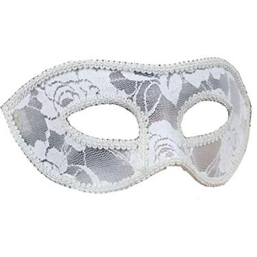 Imagem de Máscara feminina de plástico translúcido com véu de renda para o dia das bruxas, Branco, One Size