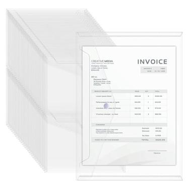 Imagem de Voittozege Pacote com 100 envelopes de plástico tamanho carta A4 pastas de documentos transparentes com fecho de botão de pressão, pastas de envelope à prova d'água com fecho para escola, casa,
