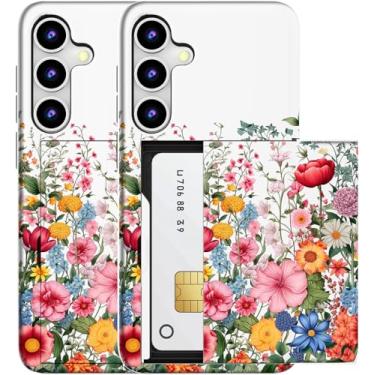 Imagem de MUQR Capa compatível com Samsung Galaxy S24 FE com suporte de cartão fofo - Design Kawaii, proteção contra quedas de nível militar, capa carteira robusta para mulheres (flores brancas desabrochando)