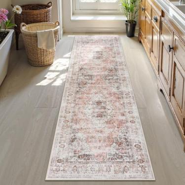 Imagem de Uphome Tapete de corredor de banheiro, tapete de banheiro tribal envelhecido rosa blush, tapetes de banheiro grandes antiderrapantes lavável, tapete de banho boho retrô oriental corredor para pia de