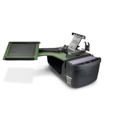 Imagem de AutoExec AE-RDBS-PS-TAB-AG Reach Car Desk para sua estação de trabalho de veículos e escritório móvel, banco traseiro verde militar com suporte de impressora e suporte para tablet