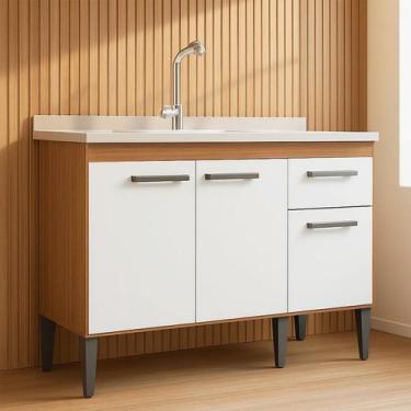 Imagem de Balcão de Pia 120cm Realeza 3 Portas e 1 Gaveta - Móveis Menezes