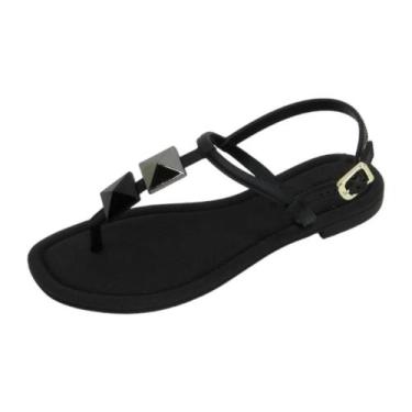 Imagem de Sandália Salomé Rasteira Feminina SPIKES Miss Miss 50040, Preto, 38