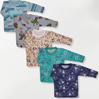 Imagem de Kit 5 Pçs Camiseta Bebe Malha M/ Longa 0 A 3 Menino E Menina - Bebe Ma