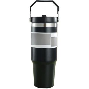 Imagem de Garrafa Térmica 900ML Com Alça Flip Aço Inoxidável Isolamento Térmico Com Canudo Academia Trabalho(Preto)