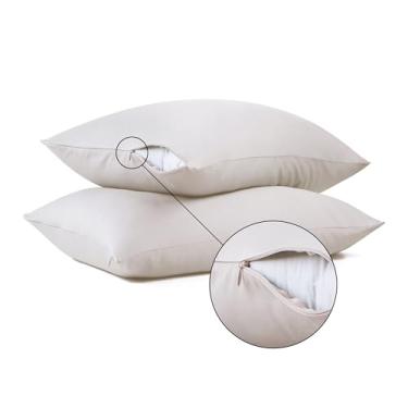 Imagem de Shunjie.Home Protetores De Travesseiro Clássicos 100% Algodão Com Zíper Invisível, Capas Macias E Respiráveis Cetim 600 Fios, Protegem Os Travesseiros Contra Sujeira Poeira (Queen, 50,8 Cm X 76,6 Cm