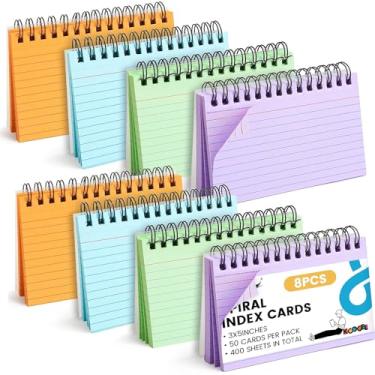 Imagem de Koogel Cartão de índice de 400 peças, cartão de aprendizagem colorido de 8 x 5 polegadas, pacote com 8 cartões de índice de anel de papel colorido cartões de índice em massa para escritório escolar em casa