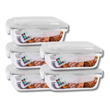 Imagem de Jogo 5 Potes Vidro Retangular 1040ml Tampa Com Travas Resistentes - Pr