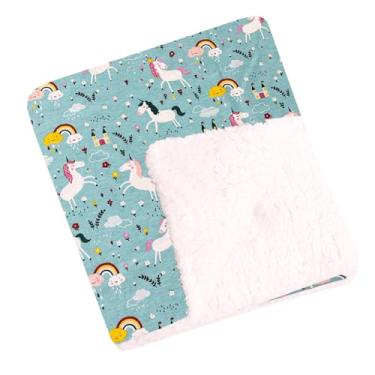 Imagem de Cobertor Para Bebê Estampado Dupla Face Manta Unicórnio Verde