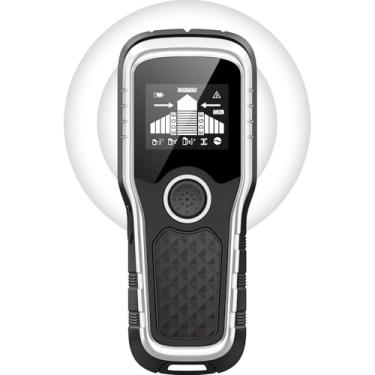Imagem de Scanner de parede Stud Finder, detector 5 em 1 avançado para madeira, metal, vigas, tubos e fios AC, nova versão chip inteligente, tela LCD de alta definição e alarme sonoro (prata)