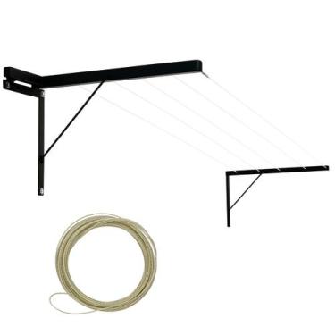 Imagem de Varal Parede Retrátil Cor Preto Reforçado Fio Aço Revestido - NoBrand