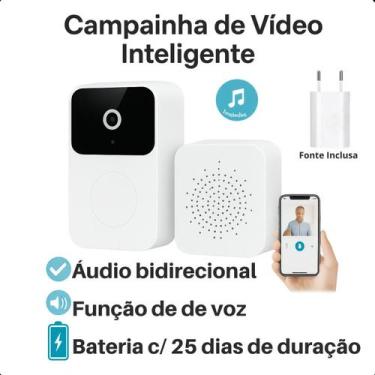 Imagem de Campainha Wi-Fi Residencial Branca com Áudio e Câmera Externa Premium 
