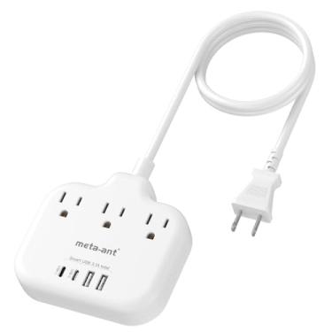 Imagem de Régua de alimentação de 2 pinos com USB C, adaptador meta-ant de 2 pinos para saída de 3 pinos, filtro de alimentação de dois pinos com 3 tomadas e 4 USB (2 USB-C), cabo de extensão de 1,2 m, tomada