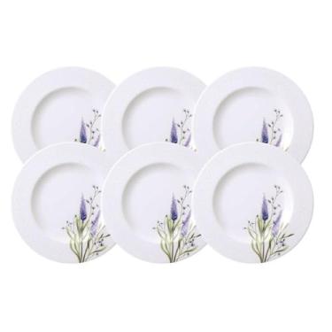 Imagem de Jogo 6 Pratos de Sobremesa Porcelana Decorada 21cm Tramontina Lilla Mesa Posta Eventos