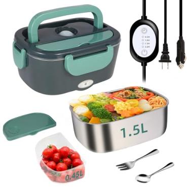 Imagem de SOHIDA Lancheira aquecida com controlador de tempo de aquecimento, lancheira elétrica de preservação automática de calor de 110 V para casa/escritório, aquecedor de alimentos portátil 12 V/24 V para