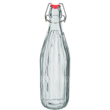 Imagem de GARRAFA ÁGUA SUCO LEITE HOME&CO COM TRAVA NA TAMPA VIDRO 1L 32x8x8cm T