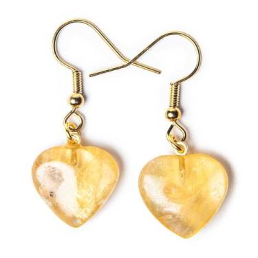Imagem de Brinco Coração Pedra Citrino Montagem Anzol Dourado - CristaisdeCurvel