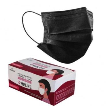 Imagem de Máscara Descartável Preta de Tripla Camada - Com 50 Unidades M2Life