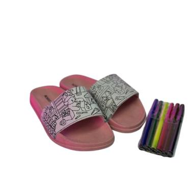 Imagem de Chinelo Slide para Colorir com Canetinhas Infantil Juvenil Diversas Cores Estampa Fofa Ursinhos BG Criativo Divertido (Rosa, BR, Criança de 9 a 12 anos, Numérico, 28)
